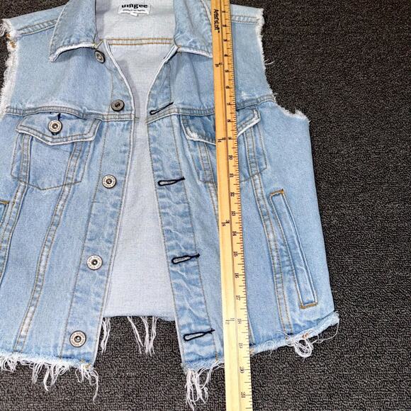 Umgee Denim Vest Womens Small Blue Light Wash Sleeveless Frayed Hem Button Front - Picture 7 of 8